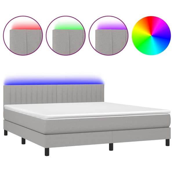 Ramsäng med madrass & LED ljusgrå 180x200 cm tyg