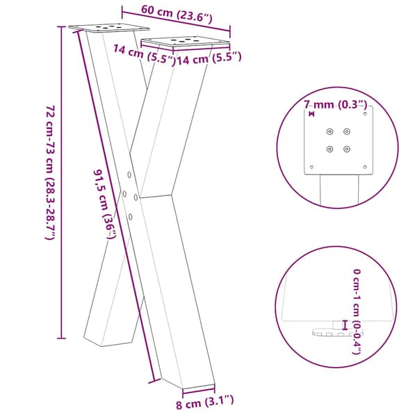 Matbordsben X-formade 2 st antracit 60x(72-73) cm stål