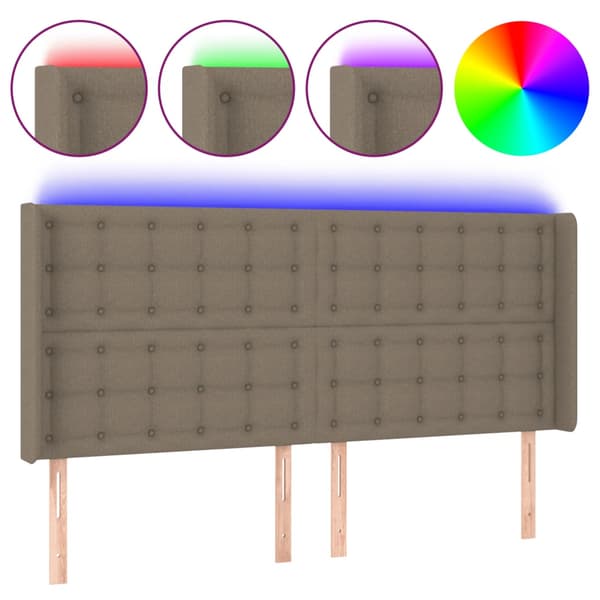 Sänggavel LED taupe 203x16x118/128 cm tyg