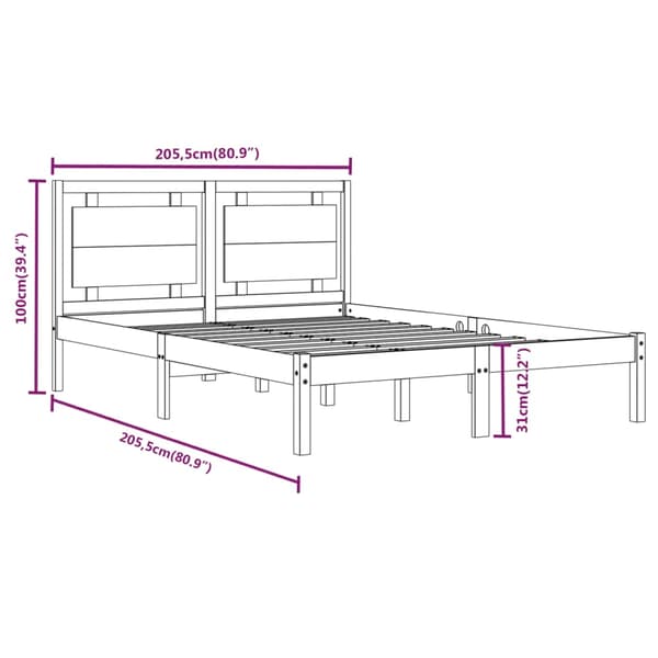 Sängram vit massivt trä 200x200 cm