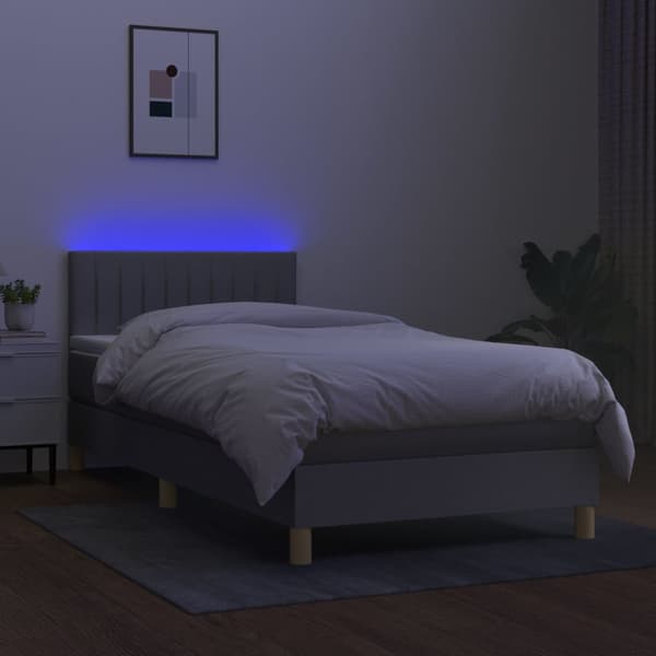 Ramsäng med madrass & LED ljusgrå 100x200 cm tyg