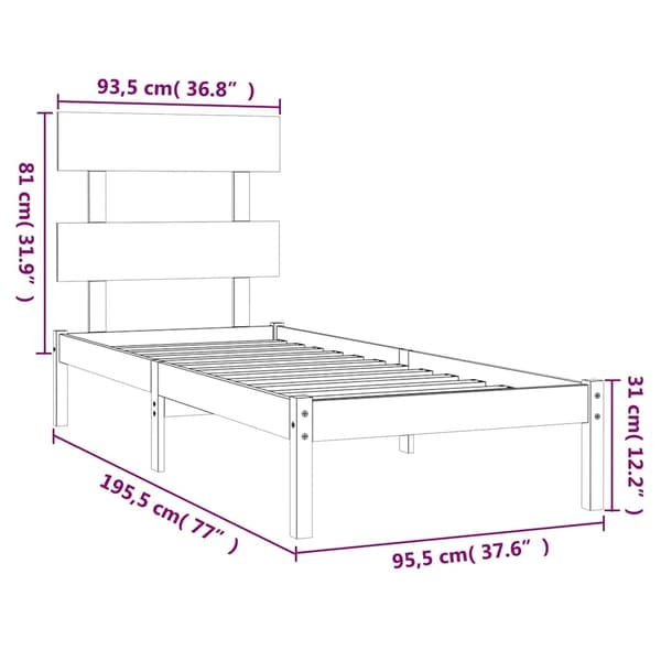 Sängram vit massivt trä 90x190 cm