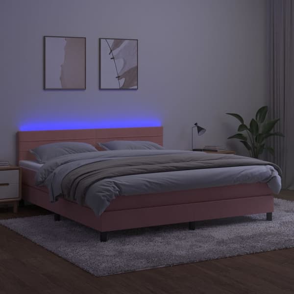 Ramsäng med madrass & LED rosa 180x200 cm sammet