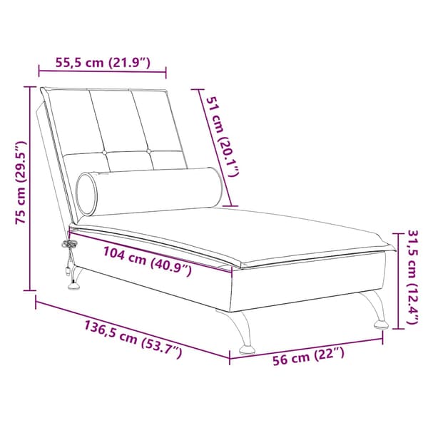 Massageschäslong med bolster mörkgrå sammet