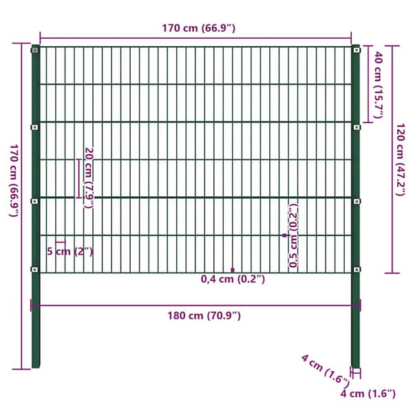 Staketpanel med stolpar järn 176,5x120 cm grön