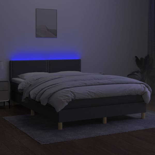 Ramsäng med madrass & LED mörkgrå 140x190 cm tyg