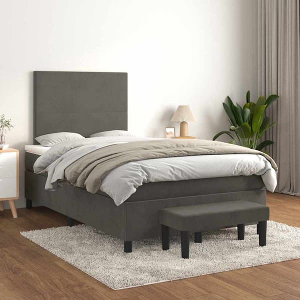 Ramsäng med madrass mörkgrå 120x190 cm sammet