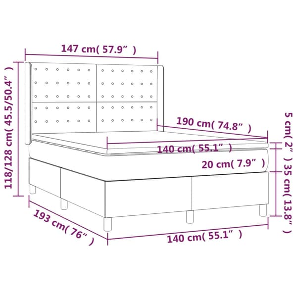 Ramsäng med madrass rosa & LED 140x190 cm sammet