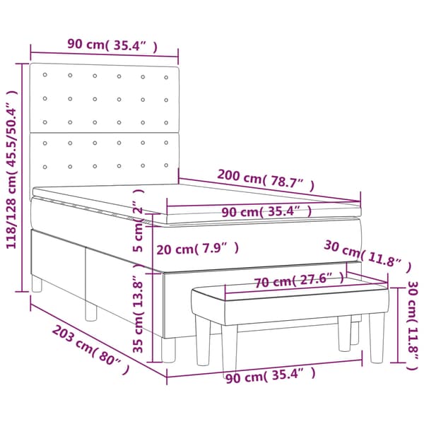 Ramsäng med madrass mörkgrå 90x200 cm sammet