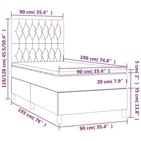 Ramsäng med madrass & LED mörkgrå 90x190 cm tyg