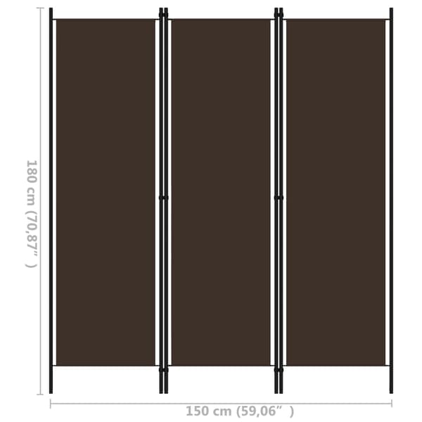 Rumsavdelare 3 paneler brun 150x180 cm
