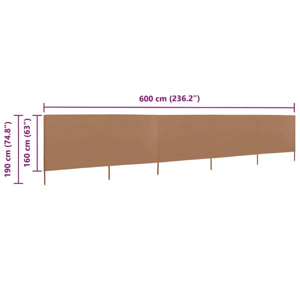 Vindskydd 5 paneler tyg 600x160 cm taupe