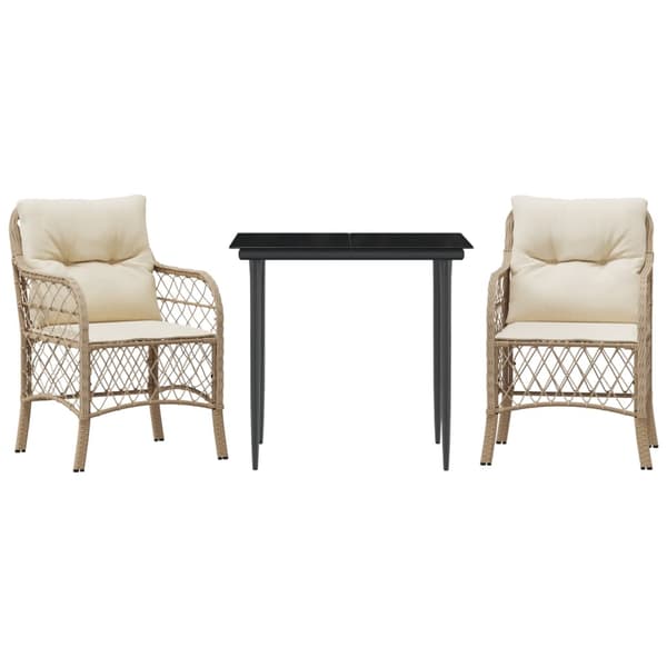 Bistrogrupp med dynor 3 delar beige konstrotting