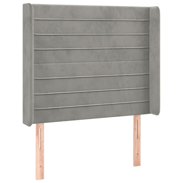 Sänggavel LED ljusgrå 103x16x118/128 cm sammet