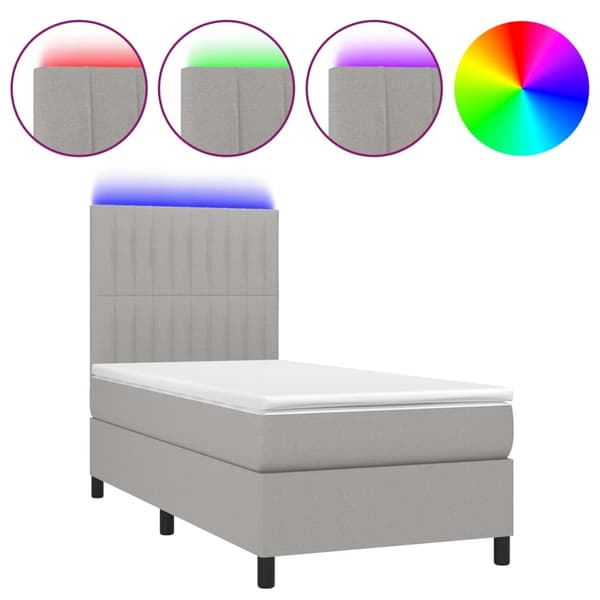 Ramsäng med madrass & LED ljusgrå 90x200 cm tyg