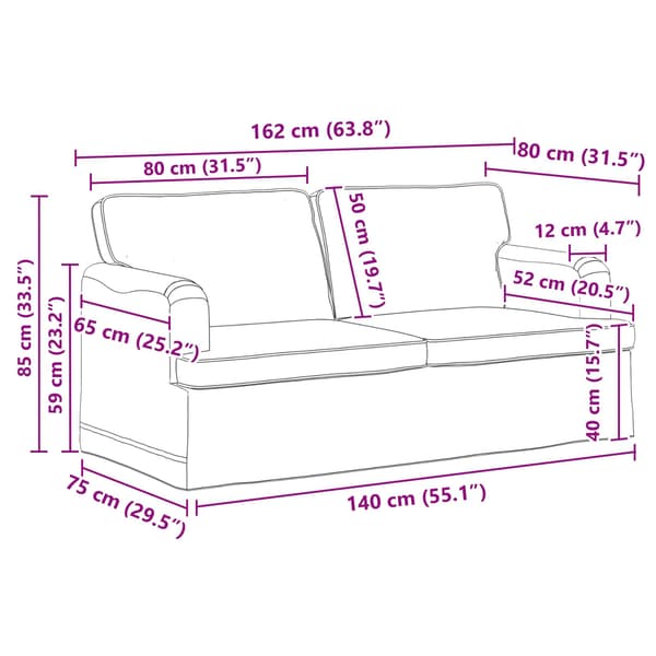 Soffset 2 pcs Kräm 162 x 80 x 85 cm tyg