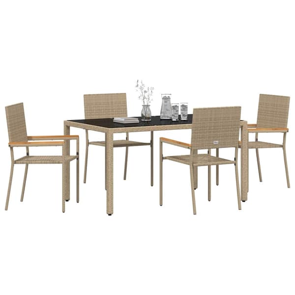 Trädgårdsmöbelset 5 pcs Beige konstrotting