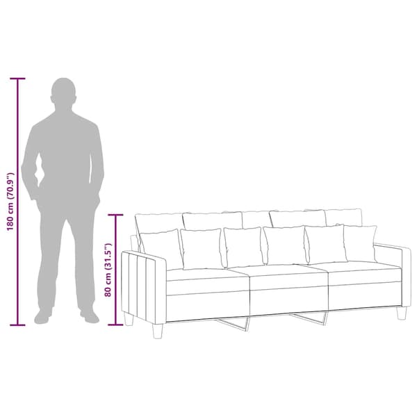 3-sitssoffa svart 180 cm tyg
