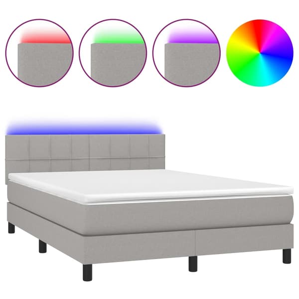 Ramsäng med madrass & LED ljusgrå 140x190 cm tyg
