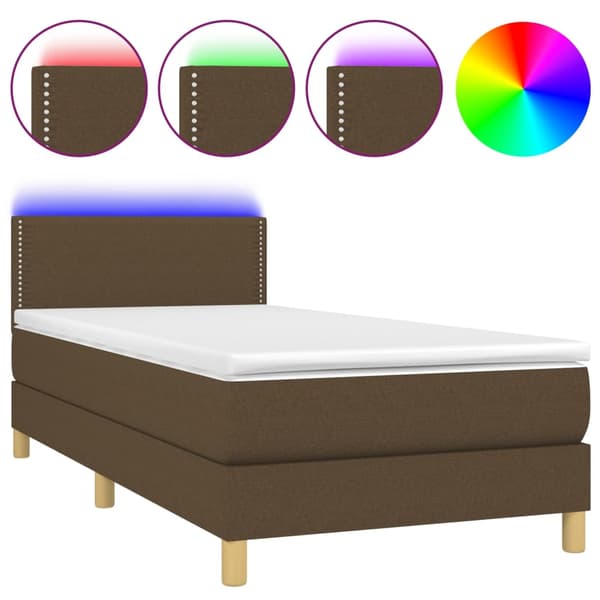 Ramsäng med madrass & LED mörkbrun 100x200 cm tyg
