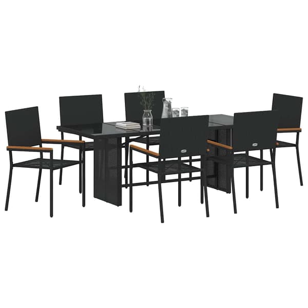 Trädgårdsmöbelset 7 pcs Svart konstrotting