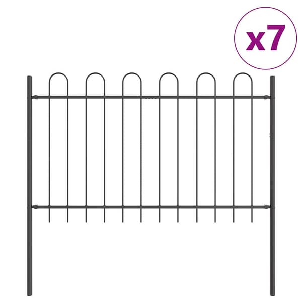 Trädgårdsstängsel 7 pcs Grå 11,9 x 0,8 m Pulverlackerad stål
