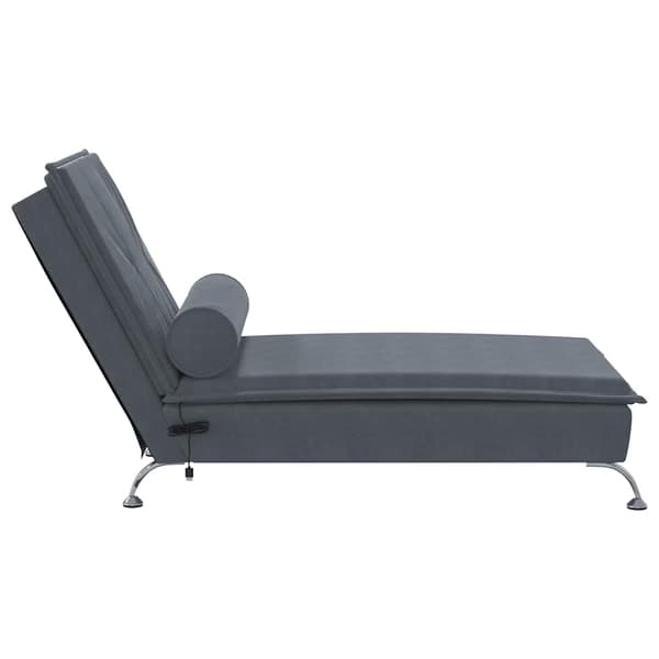 Massageschäslong med bolster mörkgrå sammet