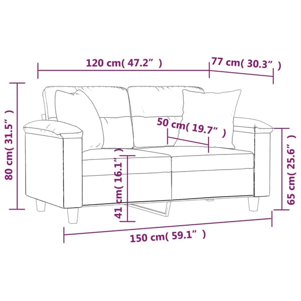 2-sits soffa med prydnadskuddar svart 120 cm konstläder