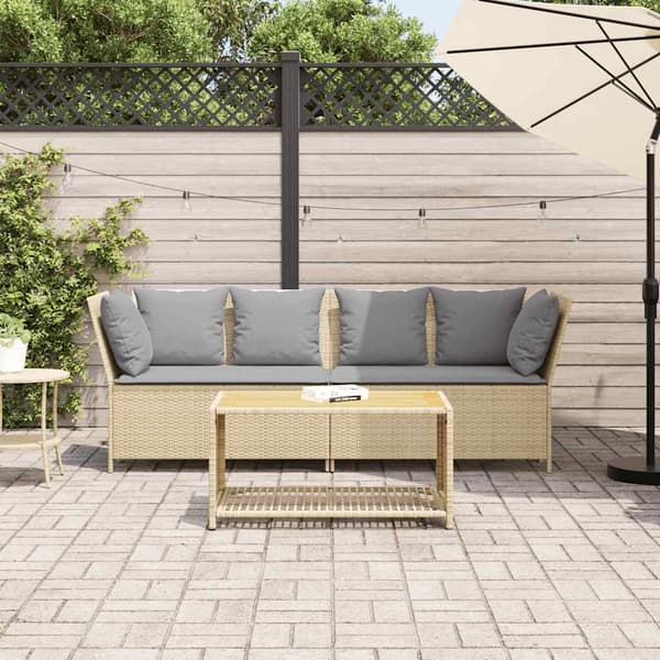 Trädgårdssoffa med dynor beige konstrotting