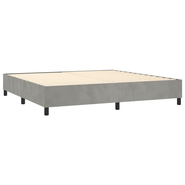 Ramsäng med madrass & LED ljusgrå 200x200 cm sammet