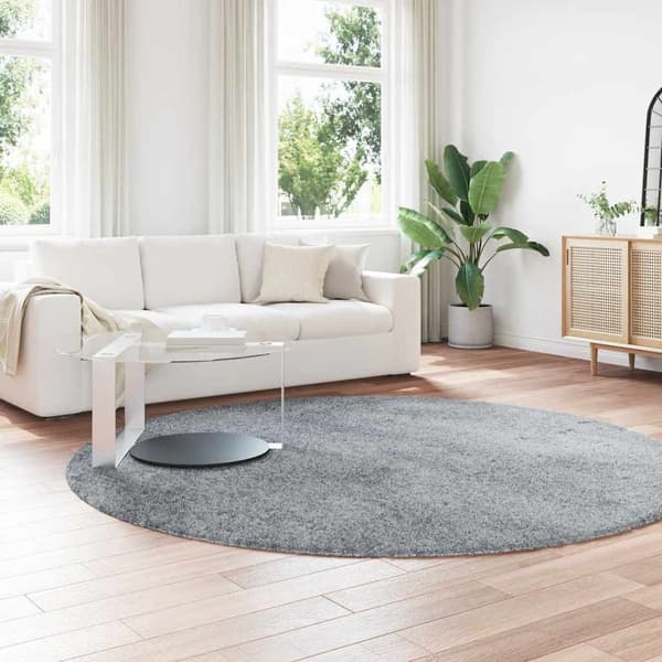 Ryamatta med lång lugg NAVARRA ljusgrå 240x240 cm polyester