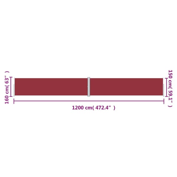 Infällbar sidomarkis röd 160x1200 cm