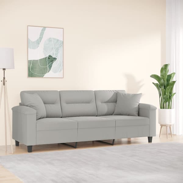 3-sitssoffa med prydnadskuddar ljusgrå 180 cm mikrofibertyg