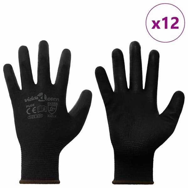 Arbetshandskar 12 pcs Svart 8 / m Polyester