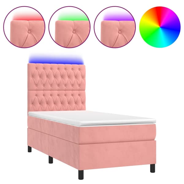Ramsäng med madrass rosa & LED 100x200 cm sammet