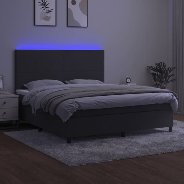 Ramsäng med madrass & LED mörkgrå 180x200 cm sammet