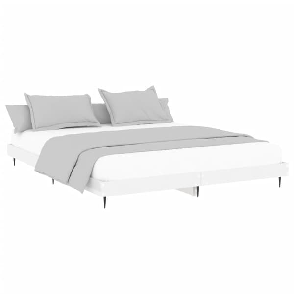 Sängram vit högglans 200x200 cm konstruerad trä