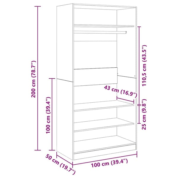 Garderob svart 100x50x200 cm konstruerat trä