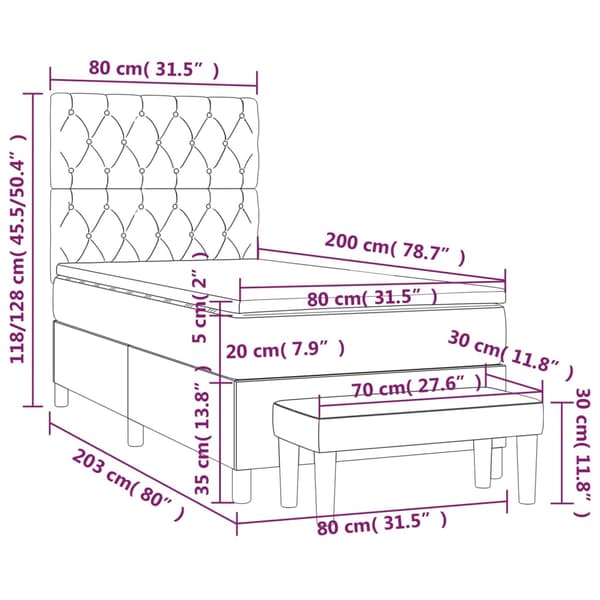 Ramsäng med madrass mörkgrå 80x200 cm sammet