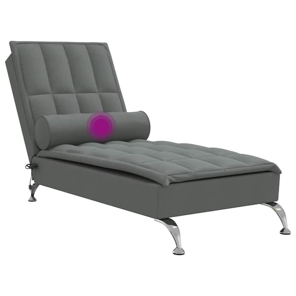Massageschäslong med bolster mörkgrå tyg