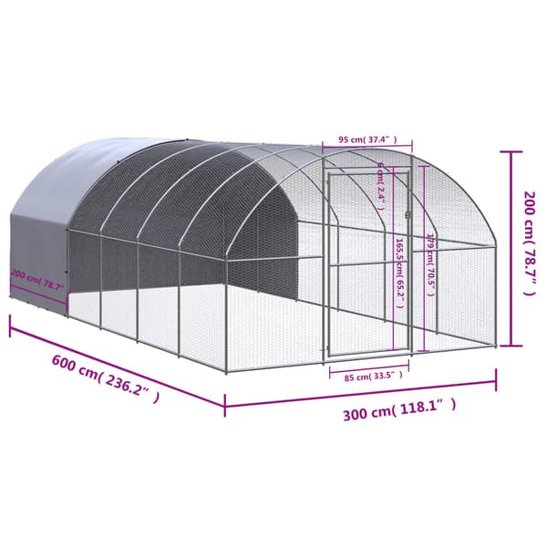 Hönsbur för utomhusbruk 3x6x2 m galvaniserat stål