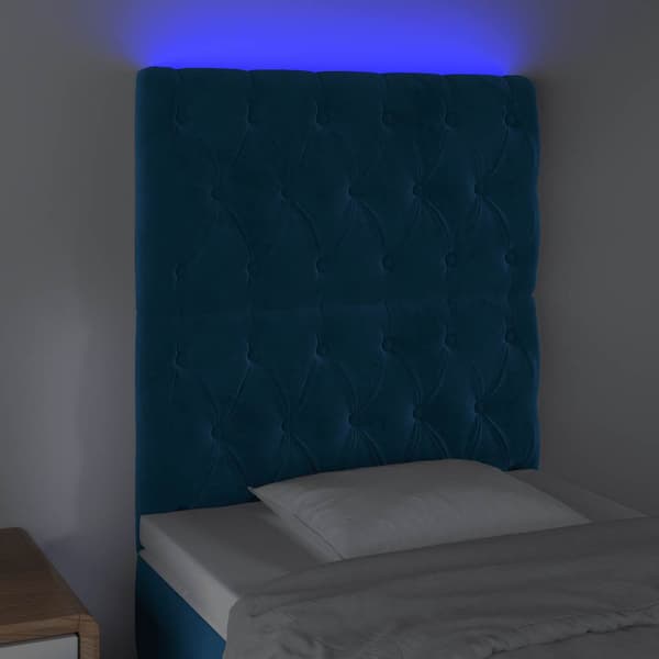 Sänggavel LED mörkblå 80x7x118/128 cm sammet