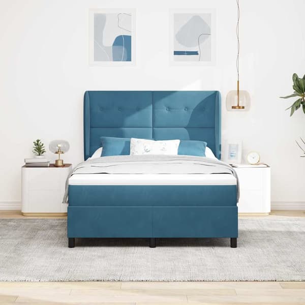 Bäddfjäder med madrass Mörkblå 200 x 160 cm Polyester