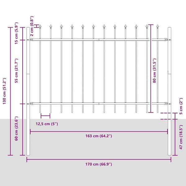Trädgårdsstängsel 4 pcs Grå 6,8 x 0,8 m Pulverlackerad stål