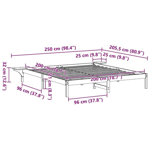 Sängram Vit 200 x 200 cm Massiv furu