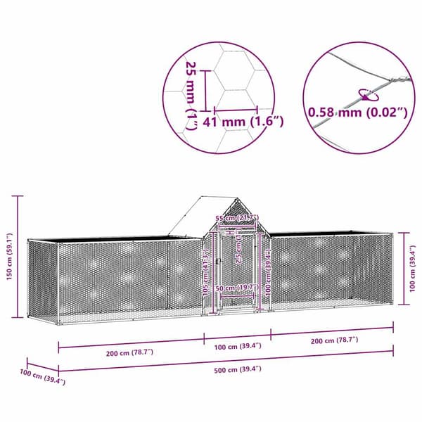 Hönsbur 5x1x1,5 m galvaniserat stål