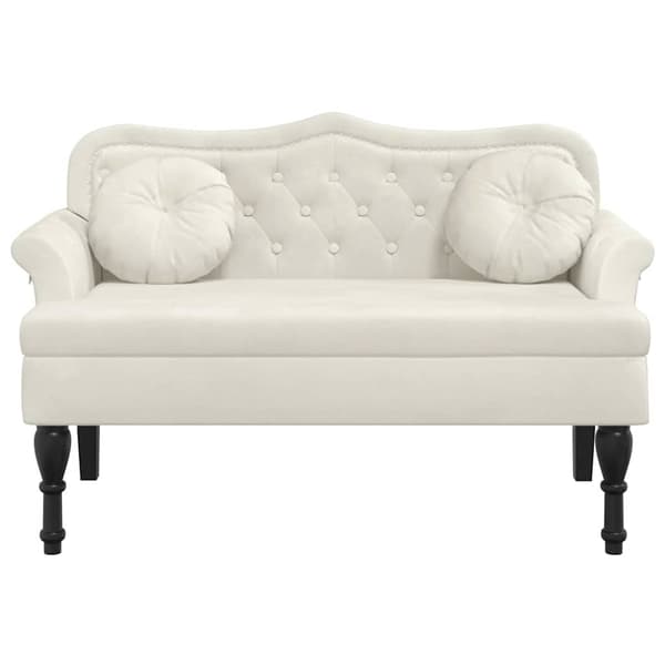 Bänk med kuddar gräddvit 120,5x65x75 cm sammet