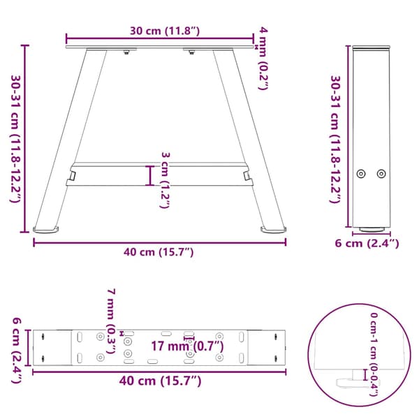 Soffbordsben A-formade 2 st 40x(30-31) cm stål