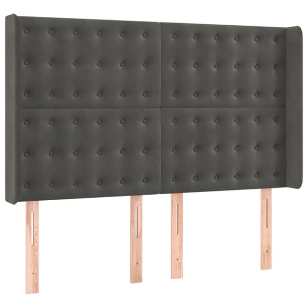 Ramsäng med madrass & LED mörkgrå 140x200 cm sammet