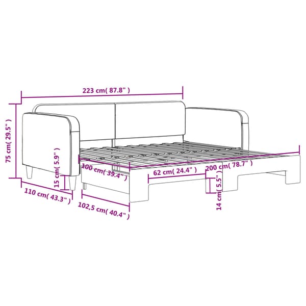 Dagbädd utdragbar mörkgrå 100x200 cm tyg